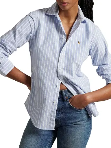 Polo Ralph Lauren Women's Slim-Fit Striped Oxford Shirt - Harbor Island Blue White | Thumbnail 4 Polo Ralph Lauren Women's Slim-Fit Striped Oxford Shirt - Harbor Island Blue White | Thumbnail 4