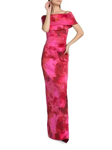 Teri Jon by Rickie Freeman Women's Floral Off-the-Shoulder Ruched Gown - Fuschia Multi | Thumbnail 2 Teri Jon by Rickie Freeman Women's Floral Off-the-Shoulder Ruched Gown - Fuschia Multi | Thumbnail 2