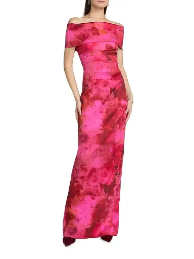 Teri Jon by Rickie Freeman Women's Floral Off-the-Shoulder Ruched Gown - Fuschia Multi | Thumbnail 3 Teri Jon by Rickie Freeman Women's Floral Off-the-Shoulder Ruched Gown - Fuschia Multi | Thumbnail 3