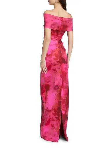 Teri Jon by Rickie Freeman Women's Floral Off-the-Shoulder Ruched Gown - Fuschia Multi | Thumbnail 5 Teri Jon by Rickie Freeman Women's Floral Off-the-Shoulder Ruched Gown - Fuschia Multi | Thumbnail 5