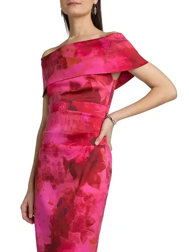 Teri Jon by Rickie Freeman Women's Floral Off-the-Shoulder Ruched Gown - Fuschia Multi | Thumbnail 6 Teri Jon by Rickie Freeman Women's Floral Off-the-Shoulder Ruched Gown - Fuschia Multi | Thumbnail 6