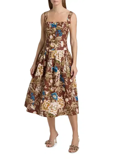 Cara Cara Women's Feliz Floral Linen Midi Dress - Flora Meadow Brown | Thumbnail 2 Cara Cara Women's Feliz Floral Linen Midi Dress - Flora Meadow Brown | Thumbnail 2