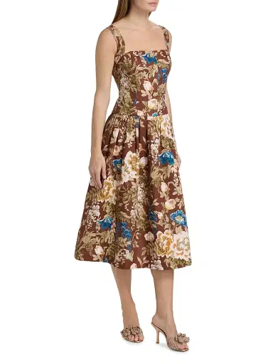 Cara Cara Women's Feliz Floral Linen Midi Dress - Flora Meadow Brown | Thumbnail 4 Cara Cara Women's Feliz Floral Linen Midi Dress - Flora Meadow Brown | Thumbnail 4