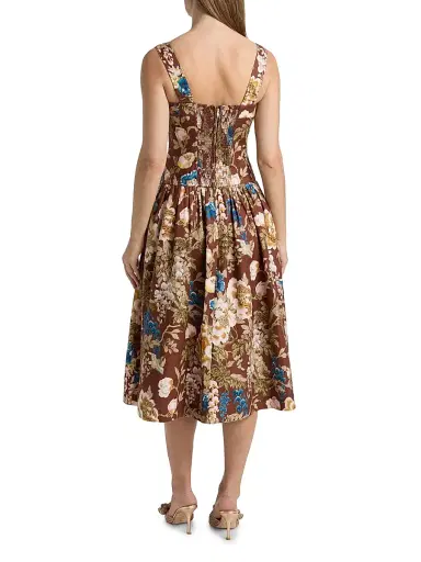 Cara Cara Women's Feliz Floral Linen Midi Dress - Flora Meadow Brown | Thumbnail 5 Cara Cara Women's Feliz Floral Linen Midi Dress - Flora Meadow Brown | Thumbnail 5