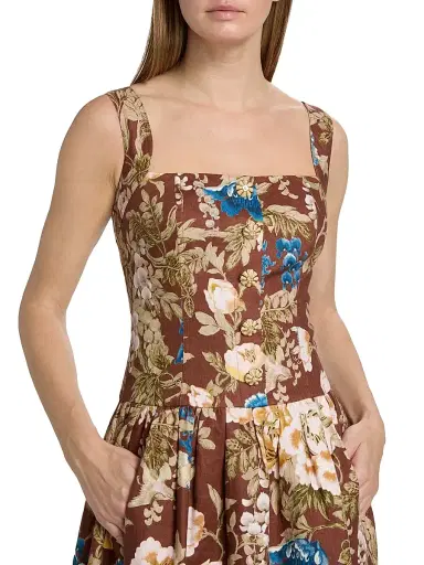 Cara Cara Women's Feliz Floral Linen Midi Dress - Flora Meadow Brown | Thumbnail 6 Cara Cara Women's Feliz Floral Linen Midi Dress - Flora Meadow Brown | Thumbnail 6