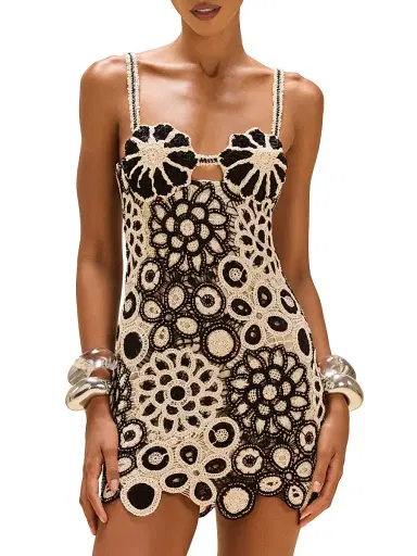 PatBo Women's Coral Floral Cotton Crochet Minidress - Black White | Thumbnail 3 PatBo Women's Coral Floral Cotton Crochet Minidress - Black White | Thumbnail 3