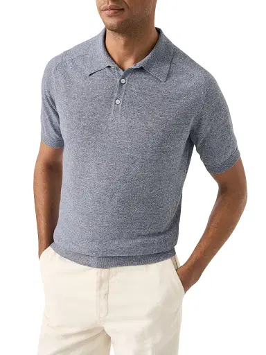 Eton Men's Linen-Cotton Fine Knit Polo Shirt - Dark Blue | Thumbnail 2 Eton Men's Linen-Cotton Fine Knit Polo Shirt - Dark Blue | Thumbnail 2