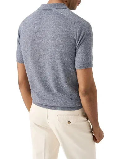 Eton Men's Linen-Cotton Fine Knit Polo Shirt - Dark Blue | Thumbnail 3 Eton Men's Linen-Cotton Fine Knit Polo Shirt - Dark Blue | Thumbnail 3