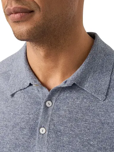 Eton Men's Linen-Cotton Fine Knit Polo Shirt - Dark Blue | Thumbnail 4 Eton Men's Linen-Cotton Fine Knit Polo Shirt - Dark Blue | Thumbnail 4