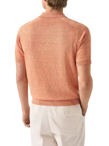 Eton Men's Linen-Cotton Fine Knit Polo Shirt - Orange | Thumbnail 3 Eton Men's Linen-Cotton Fine Knit Polo Shirt - Orange | Thumbnail 3