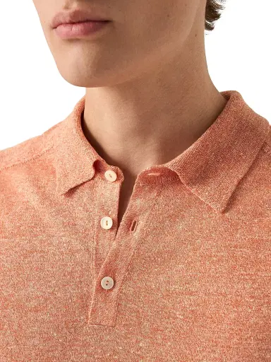 Eton Men's Linen-Cotton Fine Knit Polo Shirt - Orange | Thumbnail 4 Eton Men's Linen-Cotton Fine Knit Polo Shirt - Orange | Thumbnail 4