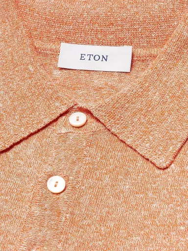 Eton Men's Linen-Cotton Fine Knit Polo Shirt - Orange | Thumbnail 6 Eton Men's Linen-Cotton Fine Knit Polo Shirt - Orange | Thumbnail 6