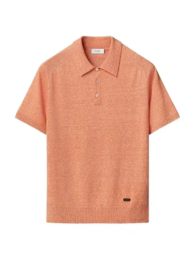 Eton Men's Linen-Cotton Fine Knit Polo Shirt - Orange | Thumbnail 1 Eton Men's Linen-Cotton Fine Knit Polo Shirt - Orange | Thumbnail 1