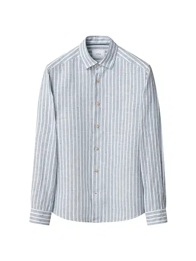Eton Men's Structure Striped Linen Button-Front Shirt - Mid Blue | Thumbnail 2 Eton Men's Structure Striped Linen Button-Front Shirt - Mid Blue | Thumbnail 2