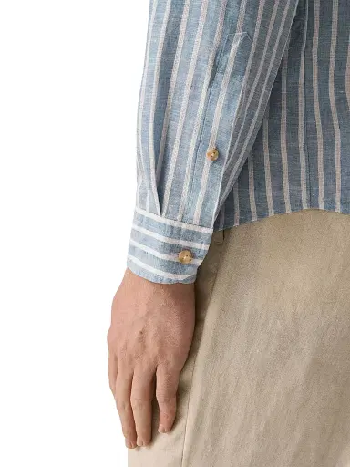 Eton Men's Structure Striped Linen Button-Front Shirt - Mid Blue | Thumbnail 6 Eton Men's Structure Striped Linen Button-Front Shirt - Mid Blue | Thumbnail 6