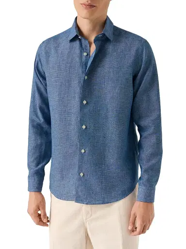 Eton Men's Linen Long-Sleeve Shirt - Dark Blue | Thumbnail 3 Eton Men's Linen Long-Sleeve Shirt - Dark Blue | Thumbnail 3