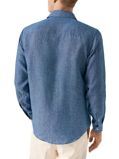 Eton Men's Linen Long-Sleeve Shirt - Dark Blue | Thumbnail 4 Eton Men's Linen Long-Sleeve Shirt - Dark Blue | Thumbnail 4