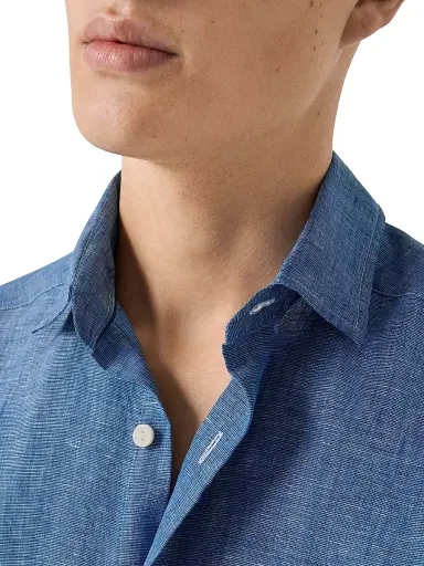 Eton Men's Linen Long-Sleeve Shirt - Dark Blue | Thumbnail 5 Eton Men's Linen Long-Sleeve Shirt - Dark Blue | Thumbnail 5