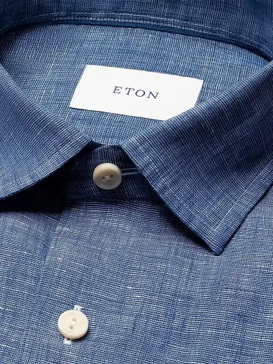 Eton Men's Linen Long-Sleeve Shirt - Dark Blue | Thumbnail 7 Eton Men's Linen Long-Sleeve Shirt - Dark Blue | Thumbnail 7