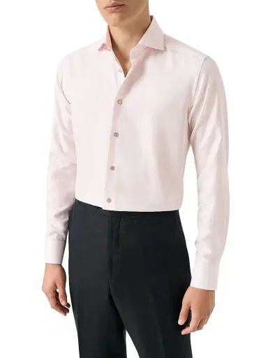 Eton Men's Contemporary Fit Textured Cotton-Linen Shirt - Pink | Thumbnail 2 Eton Men's Contemporary Fit Textured Cotton-Linen Shirt - Pink | Thumbnail 2