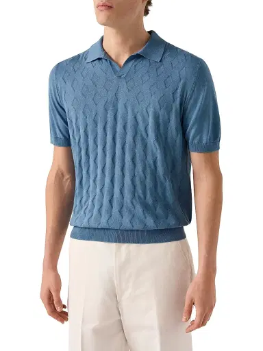 Eton Men's Cotton-Silk Knit Polo Sweater - Light Blue | Thumbnail 2 Eton Men's Cotton-Silk Knit Polo Sweater - Light Blue | Thumbnail 2