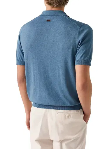 Eton Men's Cotton-Silk Knit Polo Sweater - Light Blue | Thumbnail 3 Eton Men's Cotton-Silk Knit Polo Sweater - Light Blue | Thumbnail 3