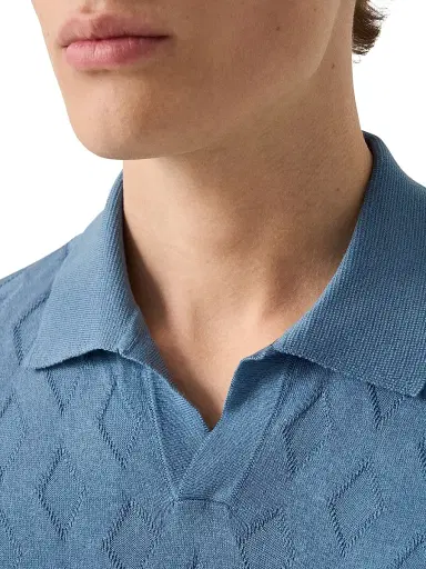 Eton Men's Cotton-Silk Knit Polo Sweater - Light Blue | Thumbnail 4 Eton Men's Cotton-Silk Knit Polo Sweater - Light Blue | Thumbnail 4