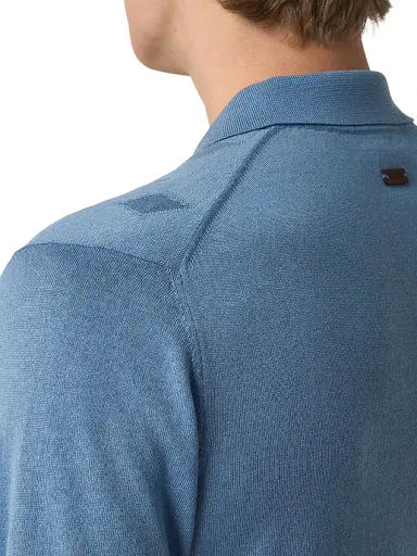 Eton Men's Cotton-Silk Knit Polo Sweater - Light Blue | Thumbnail 5 Eton Men's Cotton-Silk Knit Polo Sweater - Light Blue | Thumbnail 5