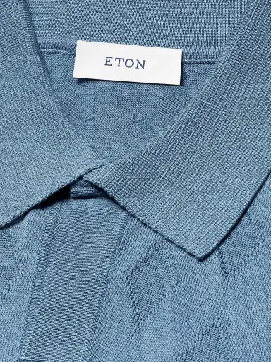 Eton Men's Cotton-Silk Knit Polo Sweater - Light Blue | Thumbnail 6 Eton Men's Cotton-Silk Knit Polo Sweater - Light Blue | Thumbnail 6