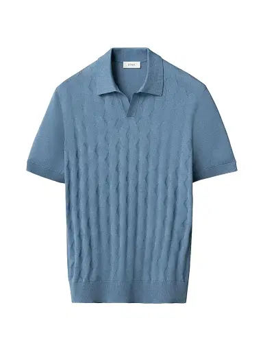 Eton Men's Cotton-Silk Knit Polo Sweater - Light Blue | Thumbnail 1 Eton Men's Cotton-Silk Knit Polo Sweater - Light Blue | Thumbnail 1