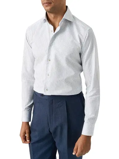 Eton Men's Contemporary-Fit Stripe Cotton-Linen Shirt - Brown - Size 17.5 | Thumbnail 3 Eton Men's Contemporary-Fit Stripe Cotton-Linen Shirt - Brown - Size 17.5 | Thumbnail 3