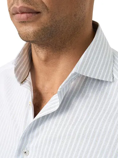 Eton Men's Contemporary-Fit Stripe Cotton-Linen Shirt - Brown - Size 17.5 | Thumbnail 5 Eton Men's Contemporary-Fit Stripe Cotton-Linen Shirt - Brown - Size 17.5 | Thumbnail 5