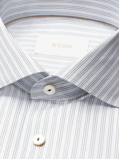 Eton Men's Contemporary-Fit Stripe Cotton-Linen Shirt - Brown - Size 17.5 | Thumbnail 7 Eton Men's Contemporary-Fit Stripe Cotton-Linen Shirt - Brown - Size 17.5 | Thumbnail 7