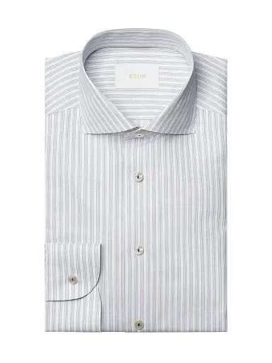 Eton Men's Contemporary-Fit Stripe Cotton-Linen Shirt - Brown - Size 17.5 | Thumbnail 1 Eton Men's Contemporary-Fit Stripe Cotton-Linen Shirt - Brown - Size 17.5 | Thumbnail 1