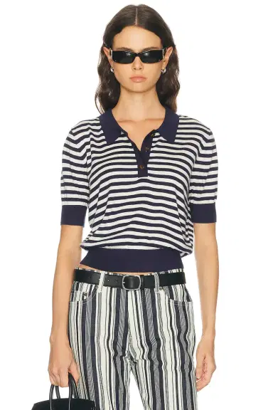 RENGGLI Silk Cashmere Stripe Knit Polo Top | Thumbnail 1 RENGGLI Silk Cashmere Stripe Knit Polo Top | Thumbnail 1