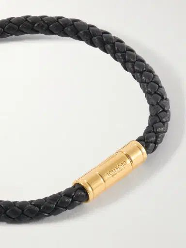 Tom Ford Gold-Tone and Woven Leather Bracelet - Men | Thumbnail 4 Tom Ford Gold-Tone and Woven Leather Bracelet - Men | Thumbnail 4