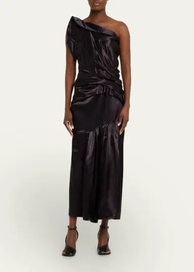 Dries Van Noten Damari One-Shoulder Pleated Dress | Thumbnail 2 Dries Van Noten Damari One-Shoulder Pleated Dress | Thumbnail 2