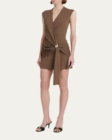 Ferragamo Sleeveless Draped Wrap Jersey Mini Dress | Thumbnail 4 Ferragamo Sleeveless Draped Wrap Jersey Mini Dress | Thumbnail 4