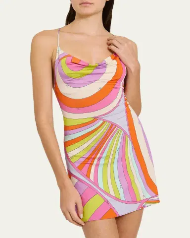 Pucci Iride Cowl-Neck Jersey Satin Mini Dress | Thumbnail 5 Pucci Iride Cowl-Neck Jersey Satin Mini Dress | Thumbnail 5