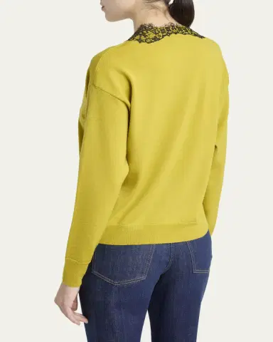 Valentino Garavani Lace-Trim V-Neck Cashmere Sweater | Thumbnail 3 Valentino Garavani Lace-Trim V-Neck Cashmere Sweater | Thumbnail 3