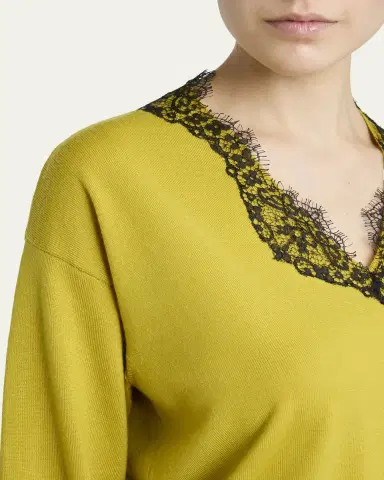 Valentino Garavani Lace-Trim V-Neck Cashmere Sweater | Thumbnail 5 Valentino Garavani Lace-Trim V-Neck Cashmere Sweater | Thumbnail 5