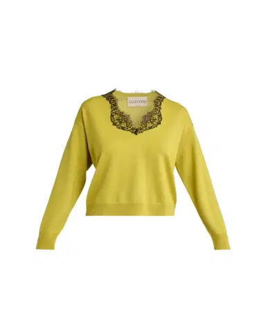 Valentino Garavani Lace-Trim V-Neck Cashmere Sweater | Thumbnail 1 Valentino Garavani Lace-Trim V-Neck Cashmere Sweater | Thumbnail 1