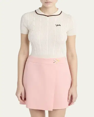 Valentino Garavani Cable Knit Crop Polo Sweater | Thumbnail 4 Valentino Garavani Cable Knit Crop Polo Sweater | Thumbnail 4