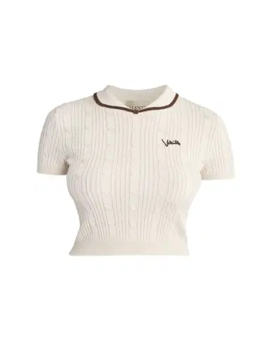 Valentino Garavani Cable Knit Crop Polo Sweater | Thumbnail 1 Valentino Garavani Cable Knit Crop Polo Sweater | Thumbnail 1