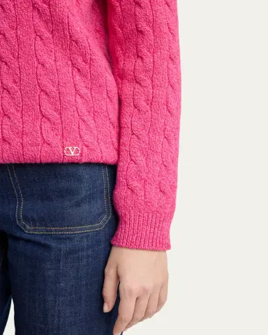 Valentino Garavani Cable Knit Crewneck Sweater | Thumbnail 5 Valentino Garavani Cable Knit Crewneck Sweater | Thumbnail 5
