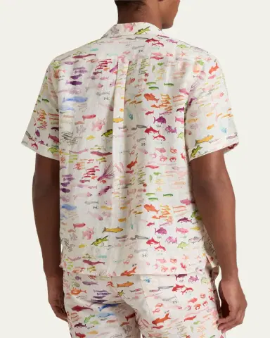 Vilebrequin x Fabrice Hyber Men's Pescador Linen Camp Shirt | Thumbnail 2 Vilebrequin x Fabrice Hyber Men's Pescador Linen Camp Shirt | Thumbnail 2