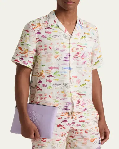 Vilebrequin x Fabrice Hyber Men's Pescador Linen Camp Shirt | Thumbnail 3 Vilebrequin x Fabrice Hyber Men's Pescador Linen Camp Shirt | Thumbnail 3