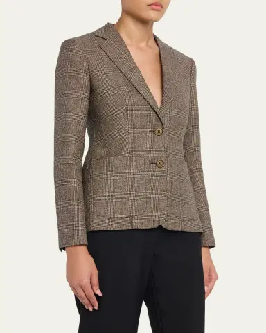 Burberry Prince of Wales Check Wool-Linen Single-Breasted Jacket | Thumbnail 4 Burberry Prince of Wales Check Wool-Linen Single-Breasted Jacket | Thumbnail 4