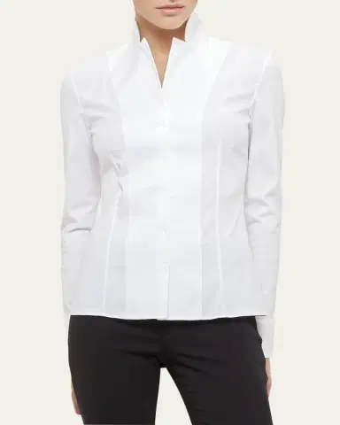 Akris Long-Sleeve Notched-Collar Poplin Blouse | Thumbnail 2 Akris Long-Sleeve Notched-Collar Poplin Blouse | Thumbnail 2