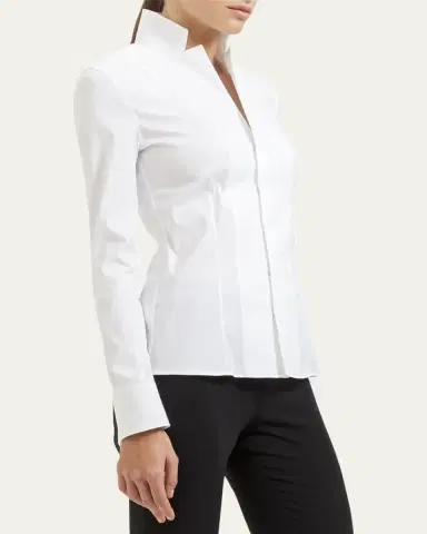 Akris Long-Sleeve Notched-Collar Poplin Blouse | Thumbnail 4 Akris Long-Sleeve Notched-Collar Poplin Blouse | Thumbnail 4